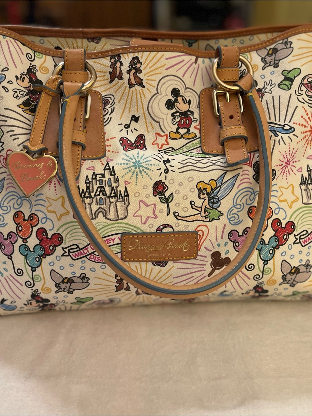 Dooney & Bourke Multicolor Disney Sketch Canvas Tote with Tan Leather Trim - Picture 6 of 9